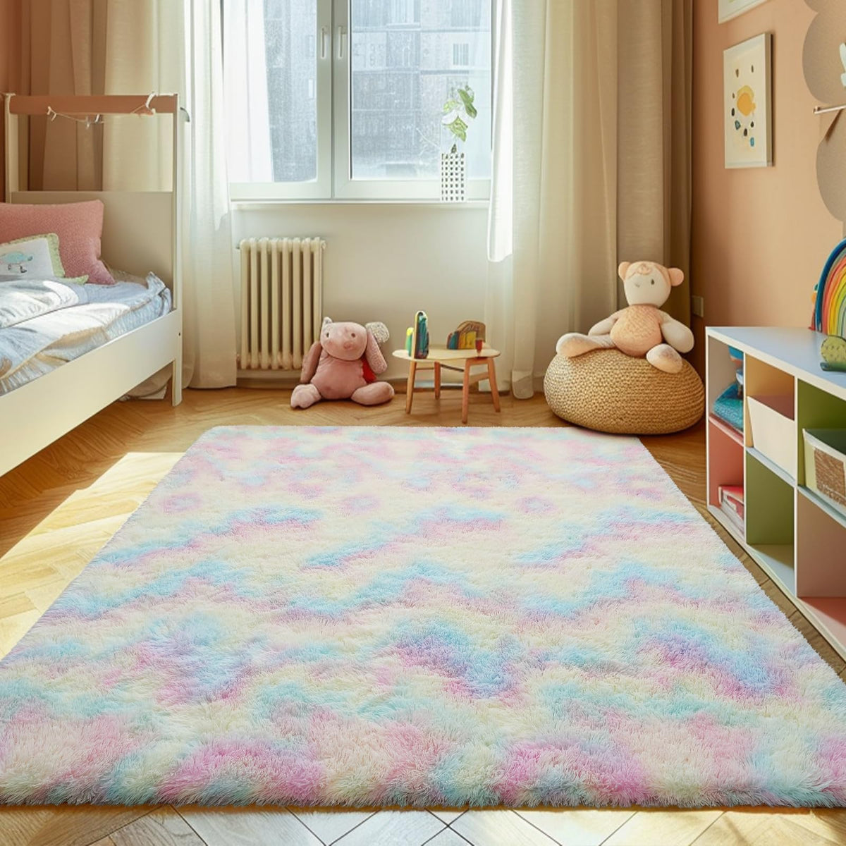 5x8 Shag Area Rug for Bedroom,Grey and Black Fluffy Rugs for Living Room
