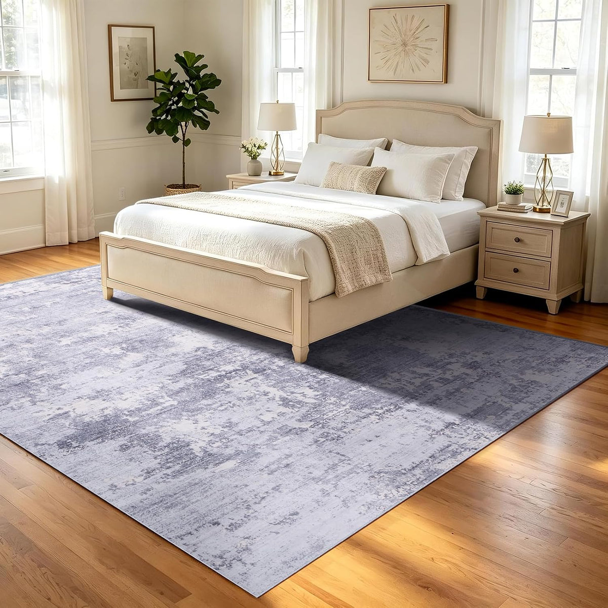 5x7 Area Rugs Living Room Rug Abstract Washable Rug Non-Slip Soft Low Pile Indoor Floor Stain Resistant Thin Carpet for Bedroom Dining Room Home Office Farmhouse Nursery - Light Gray & Cream 5' x 7'