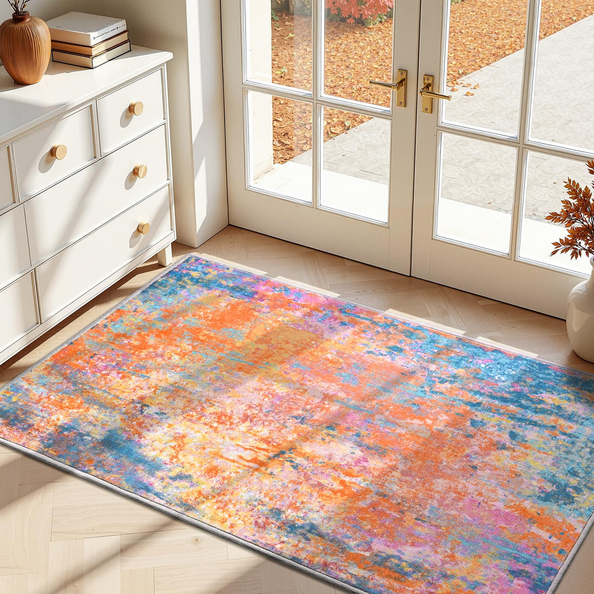 Living Room Rug 5x7 Gray Area Rug Machine Washable Boho Rug Non Slip Abstract Vintage Indoor Large Rugs for Bedroom, Classroom, College Dorm, Farmhouse, Dining Room, Kids Playroom