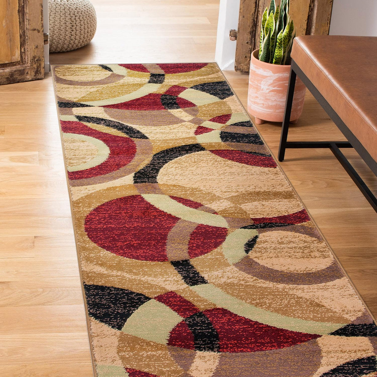 Rugshop Overlapping Circles Modern Geometric Area Rug Red 7'10" x 10'2"