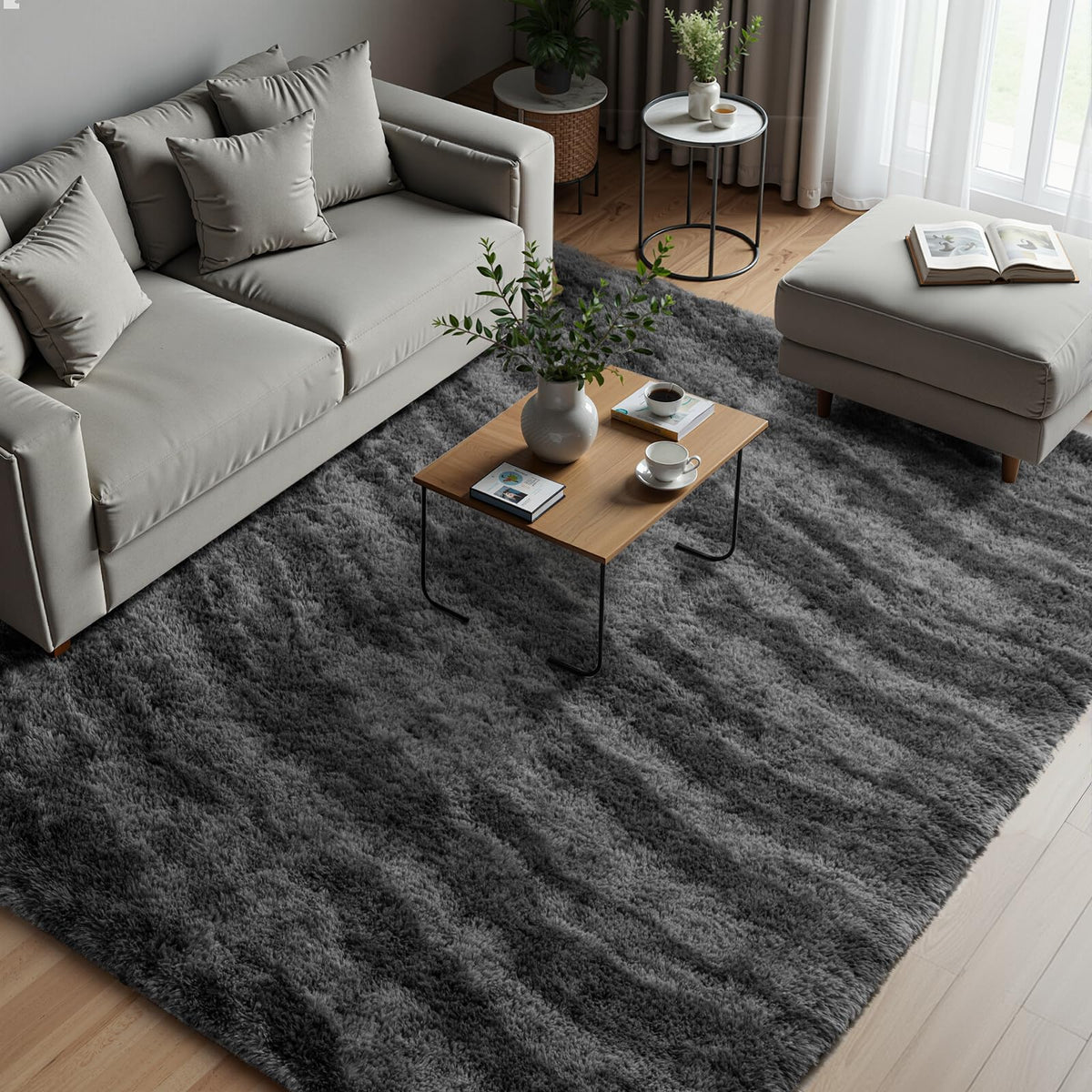 Zentavio Area Rugs for Living Room Grey Rugs for Bedroom 4x6 Carpet Fluffy Furry Soft Shag Aesthetic Plush High Pile Gray Throw Rug for Nursery Kids Room Dorm