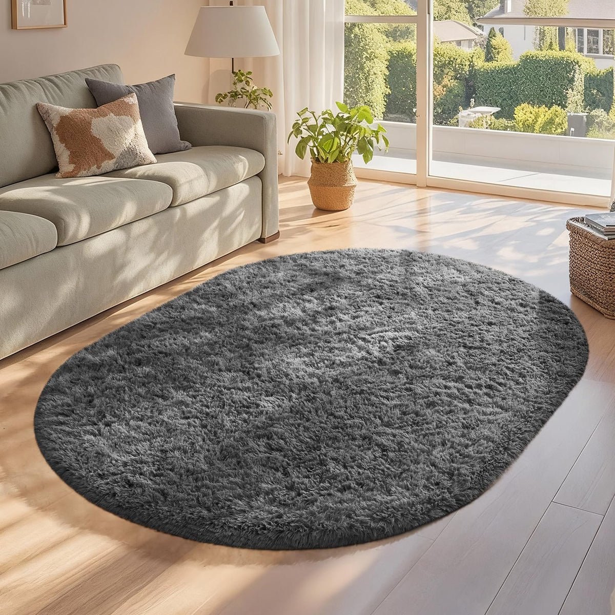 Ophanie Round Rugs 5Ft Ivory Circle Area Rug,Baby Nursery Living Room Bedroom Decor Circular Carpet 5 Foot,Fluffy Fuzzy Shag Plush Cream for Kids Boys Girls Teen with Over 99 pcs Pile fibers