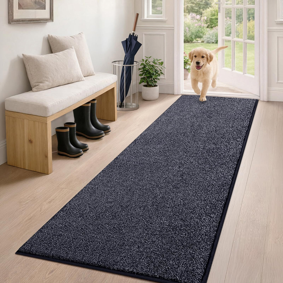 PURRUGS Dirt Trapping Indoor Door Mat, 20" x 31.5", Bluish Grey-Black