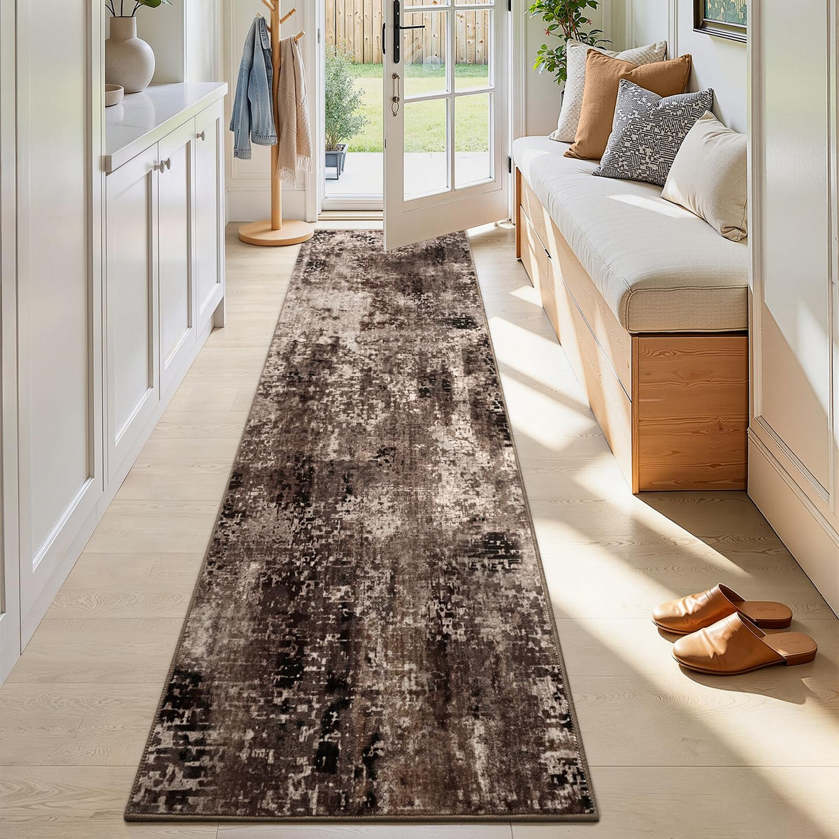 Living Room Rug 5x7 Gray Area Rug Machine Washable Boho Rug Non Slip Abstract Vintage Indoor Large Rugs for Bedroom, Classroom, College Dorm, Farmhouse, Dining Room, Kids Playroom