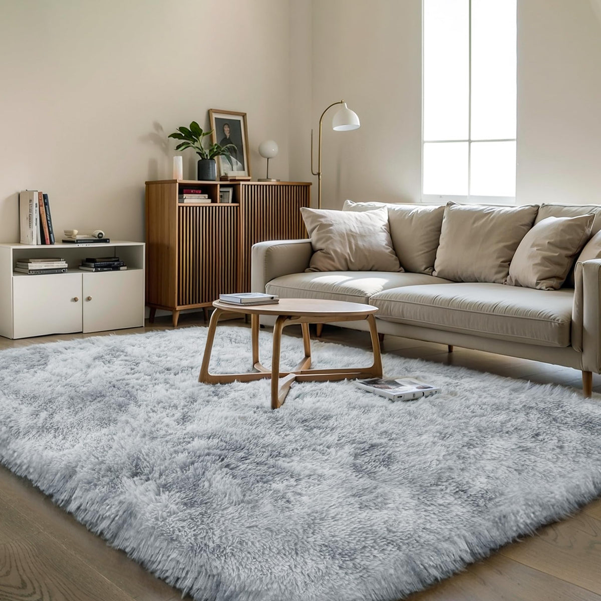 4x6 Light Grey Fluffy Shag Rug for Bedroom, Plush Washable Carpet