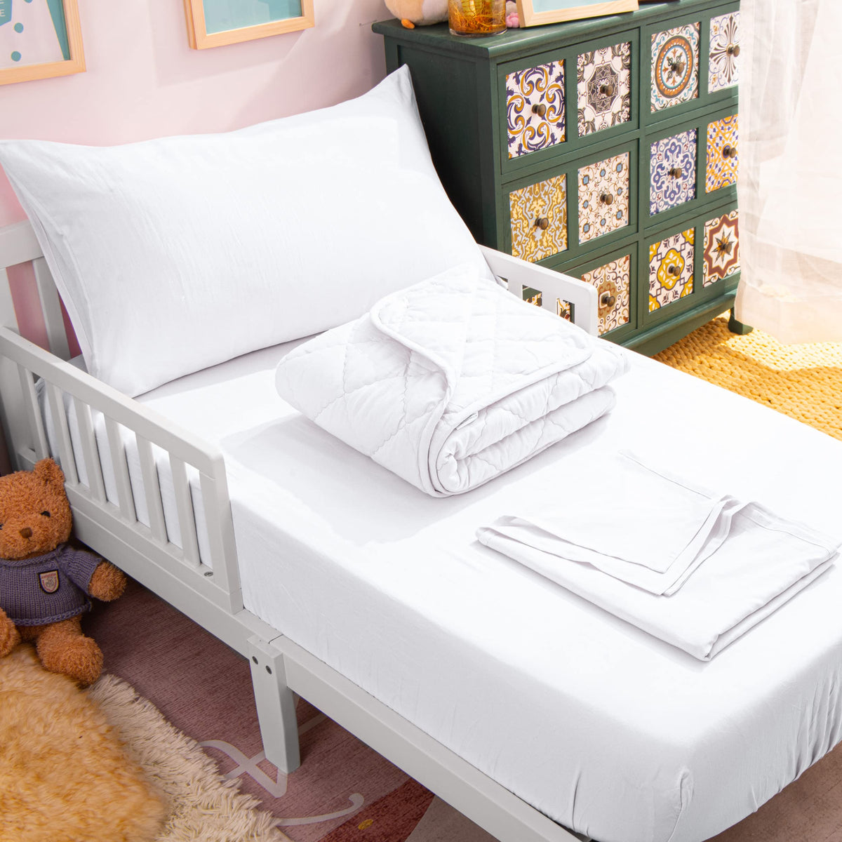NTBAY Toddler Microfiber Bedding Set, 4 Piece, Pink