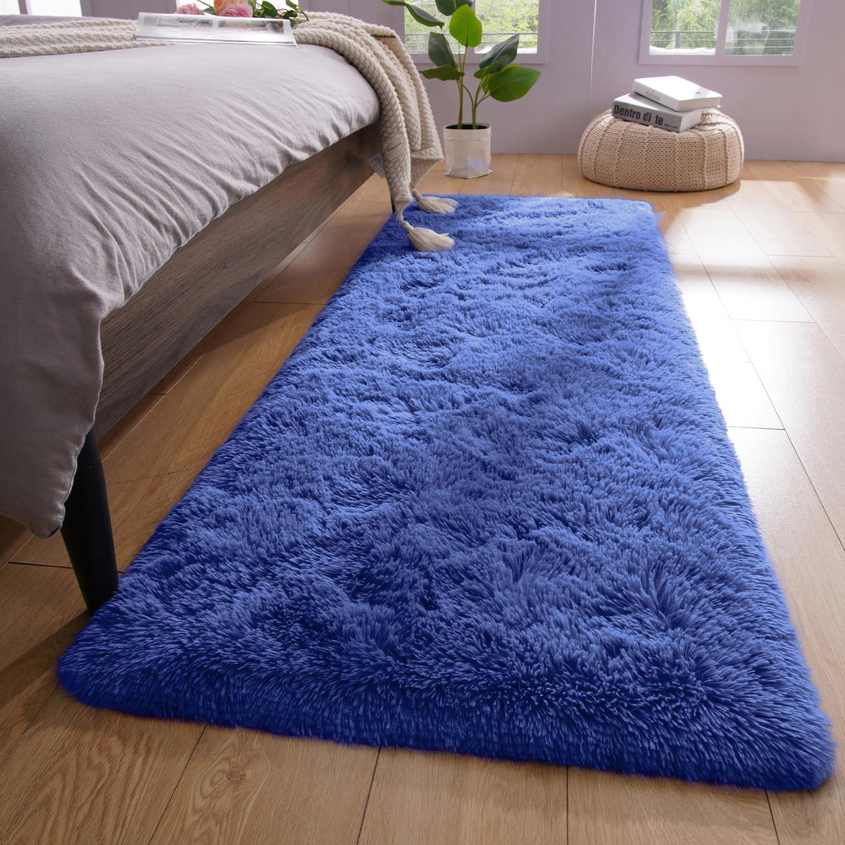 YJ.GWL Shag Runner Rug Non Slip for Bedroom Living Room Soft Small Rugs for Dorm, 2x6 Feet Grey Plush Carpet Runner for Nursery Dorm, Fuzzy Bedside Rug for Kids Boys Girls Room Home Decor
