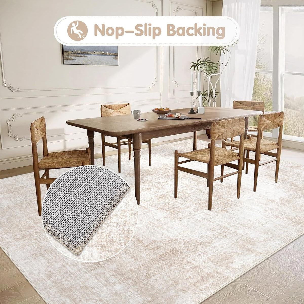 Area Rug 5x7 Vintage Rugs: Washable Living Room Rug Retro Medallion Distressed Large Rug Soft Low Pile Non-Slip Rugs Indoor Floor Carpet for Bedroom Kitchen Nursery Dining Table Office (Beige/Brown)