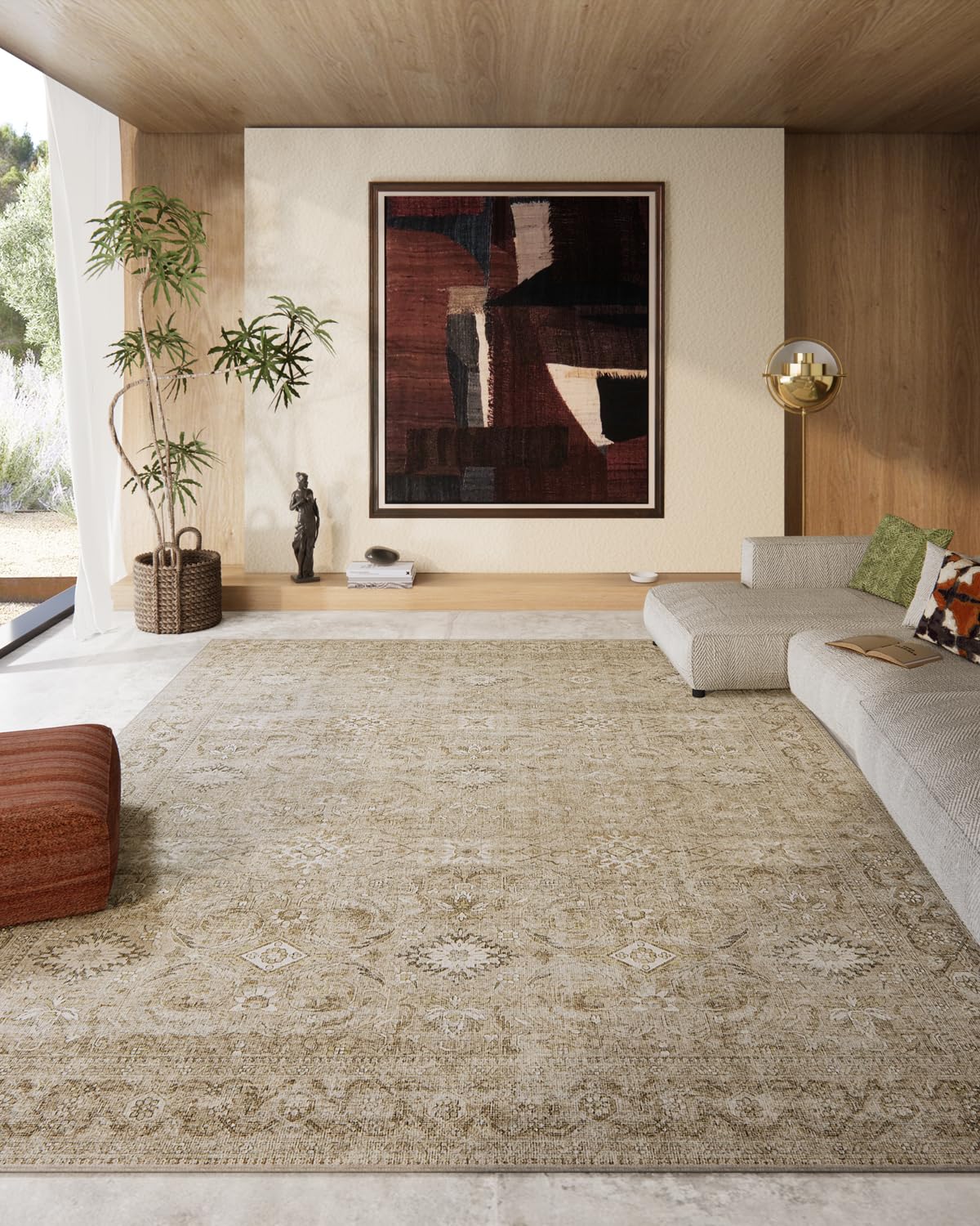5x7 Area Rug for Living Room: Washable Bedroom Rug Non Slip Low Pile Carpet