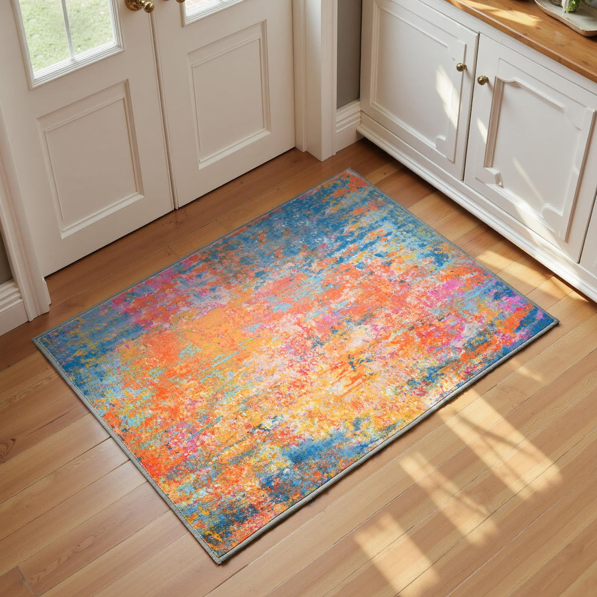 Living Room Rug 5x7 Gray Area Rug Machine Washable Boho Rug Non Slip Abstract Vintage Indoor Large Rugs for Bedroom, Classroom, College Dorm, Farmhouse, Dining Room, Kids Playroom