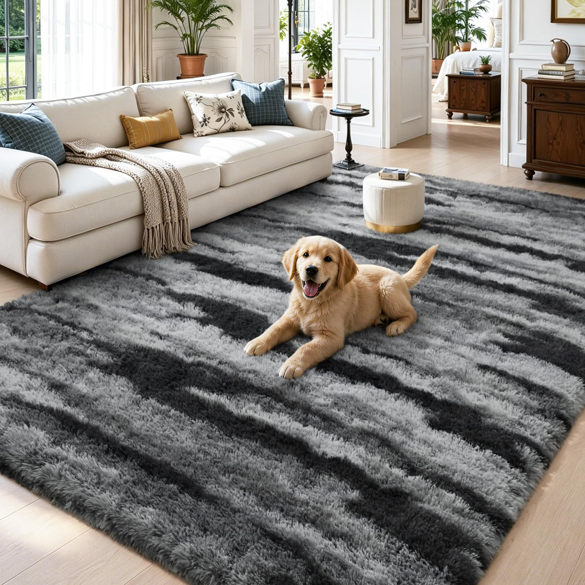 Zentavio Area Rugs for Living Room Grey Rugs for Bedroom 4x6 Carpet Fluffy Furry Soft Shag Aesthetic Plush High Pile Gray Throw Rug for Nursery Kids Room Dorm