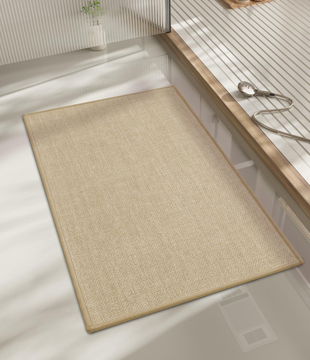 chakme Bathroom Rugs Mat 24x17, Ultra Thin Non Slip Bath Mat Small Quick Dry Absorbent Bath Mat for Bathroom Floor, (Dark Beige, 24"x17")