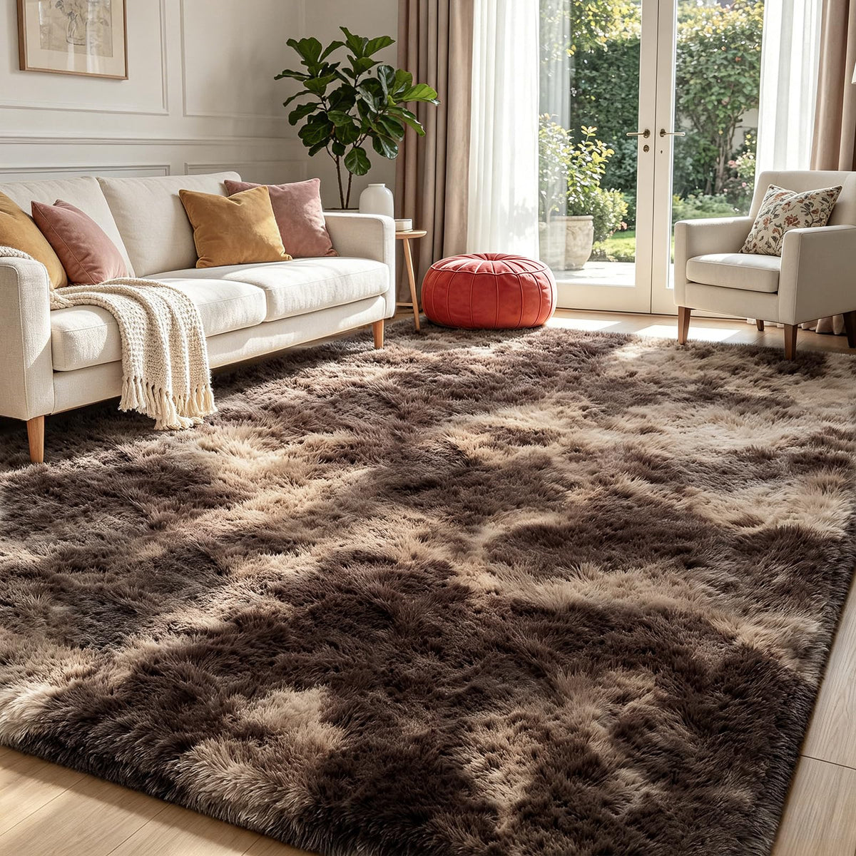 4x6 Beige Rug for Bedroom, Fluffy Shag Area Rug Small Rug Bedroom Carpet