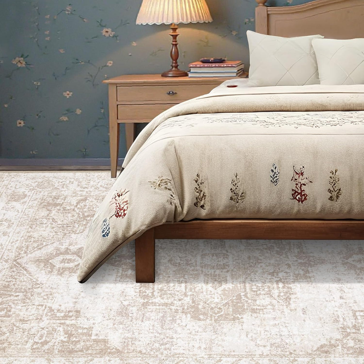 Area Rug 5x7 Vintage Rug: Washable Indoor Medallion Rugs Low Pile Distressed Floor Carpet Retro Accent Rug for Living Room Bedroom Kitchen Dining Table Home Office(Beige, 5'x7')