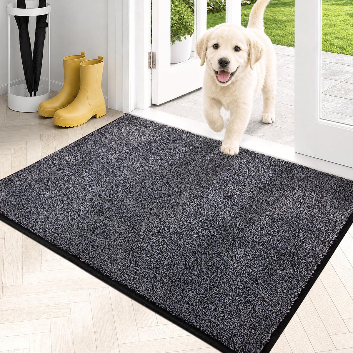 PURRUGS Dirt Trapping Indoor Door Mat, 20" x 31.5", Bluish Grey-Black