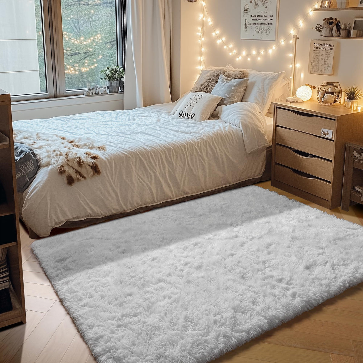 Area Rugs for Bedroom Living Room, 4x6 Fluffy Grey and Black Geometric Rug