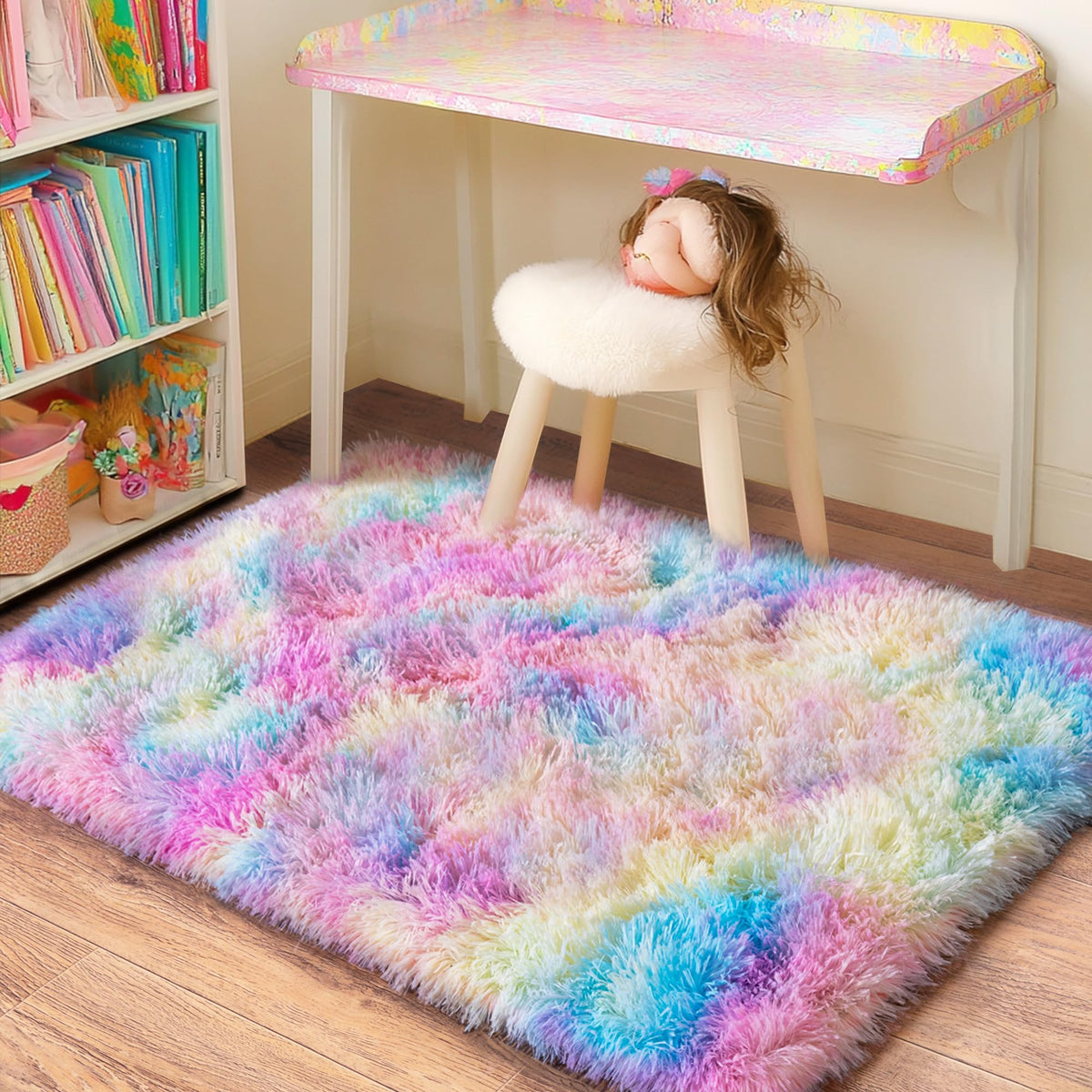 Black Rug for Bedroom, Soft Shaggy Modern Shag 4x6 Area Rugs for Living Room, Upgrade Non-Slip Plush Fluffy Carpet for Kids Boys Girls Room Dorm Home Decor Aesthetic