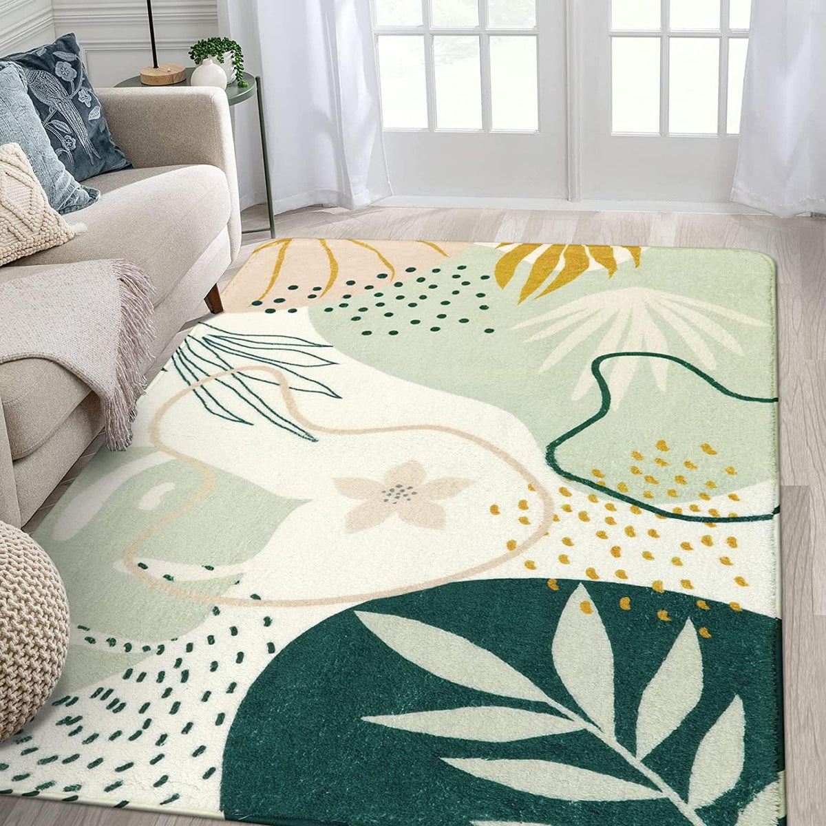 Lahome Pink Boho Nursery Rug 4x6, Washable Non Slip Soft Botanical Area Rug for Girls Bedroom Kids Room Playroom Dorm Apartment Decor