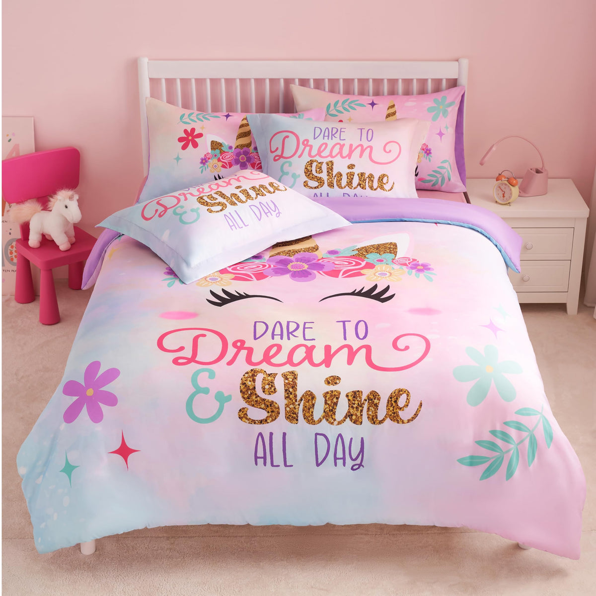 Joiedomi Kids Comforter Set Bedding Set for Boys Girls Super Soft Microfiber Bed in a Bag with Comforter Sheets Pillowcase Sham, Dark Blue Dinosaur, Twin