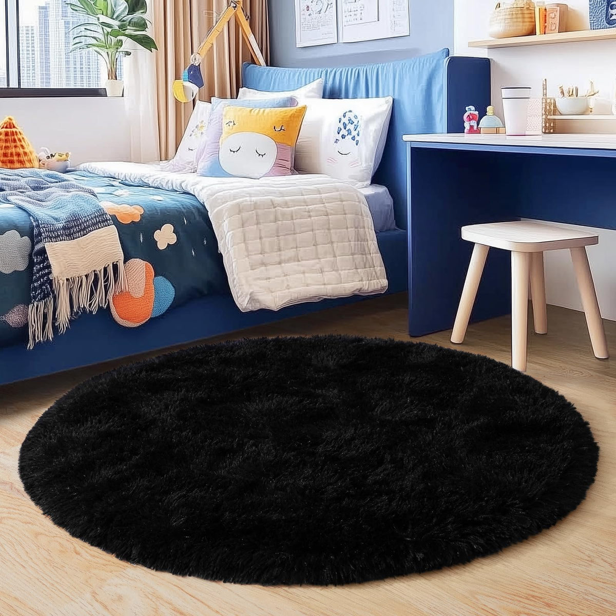 Black Rug for Bedroom, Soft Shaggy Modern Shag 4x6 Area Rugs for Living Room, Upgrade Non-Slip Plush Fluffy Carpet for Kids Boys Girls Room Dorm Home Decor Aesthetic