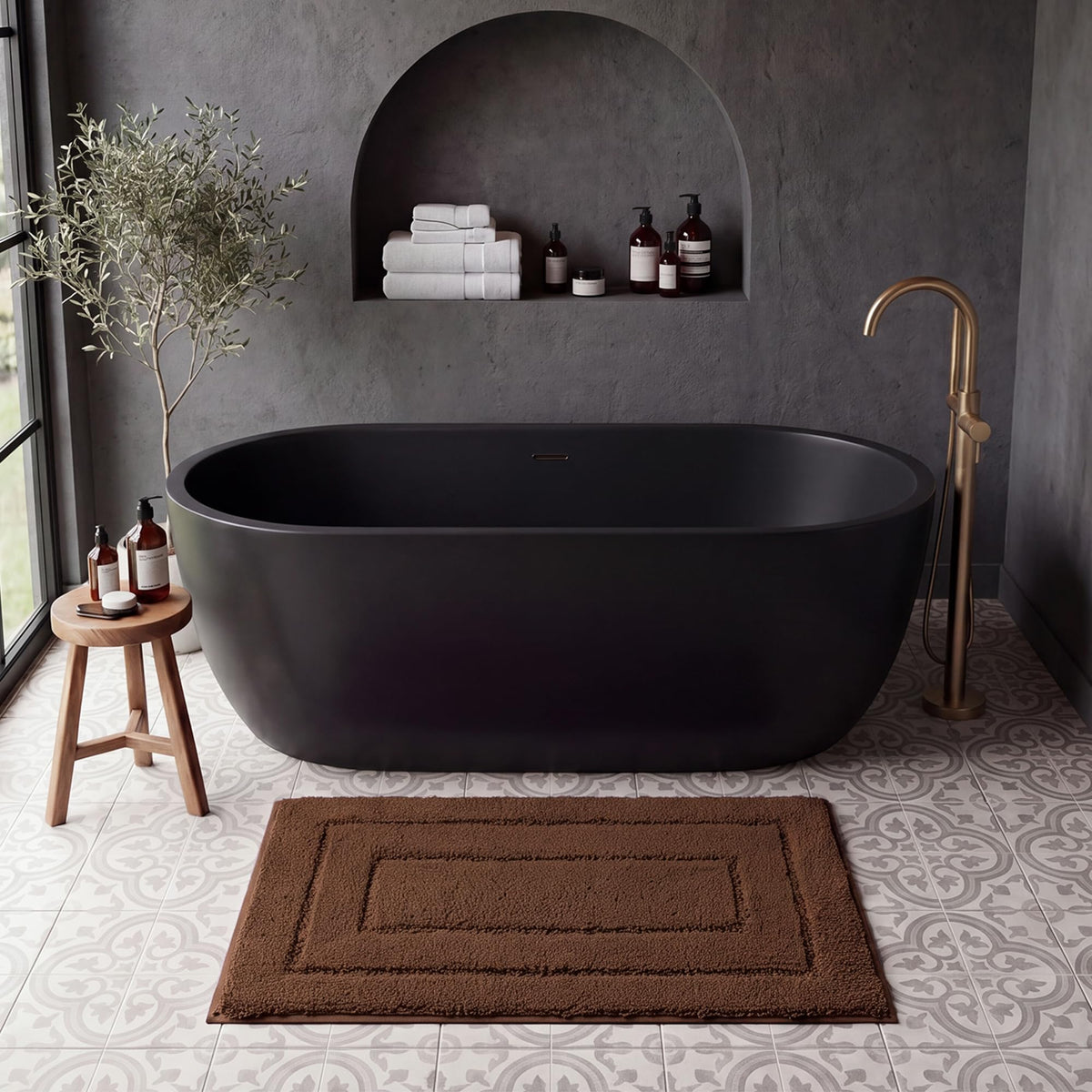 GRANNY SAYS Gray Bathroom Rug 16" x 24", Non-Slip Microfiber Bath Mat