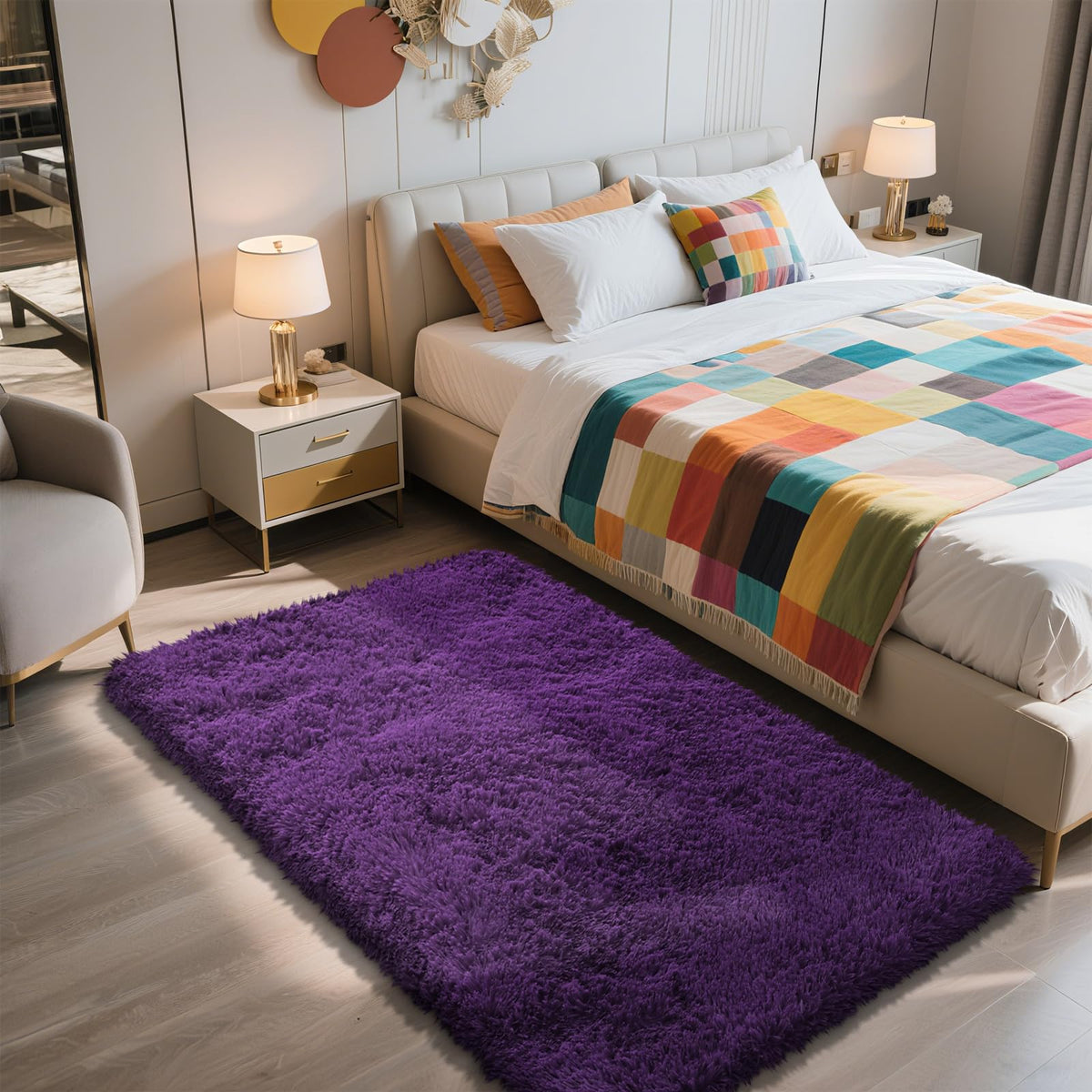 5x8 Shag Area Rug for Bedroom,Grey and Black Fluffy Rugs for Living Room