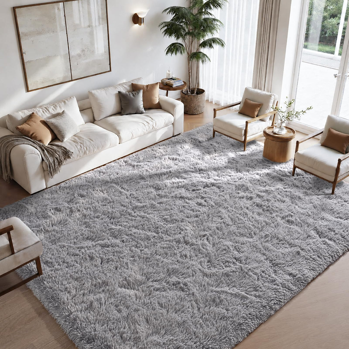 Zentavio Area Rugs for Living Room Grey Rugs for Bedroom 4x6 Carpet Fluffy Furry Soft Shag Aesthetic Plush High Pile Gray Throw Rug for Nursery Kids Room Dorm