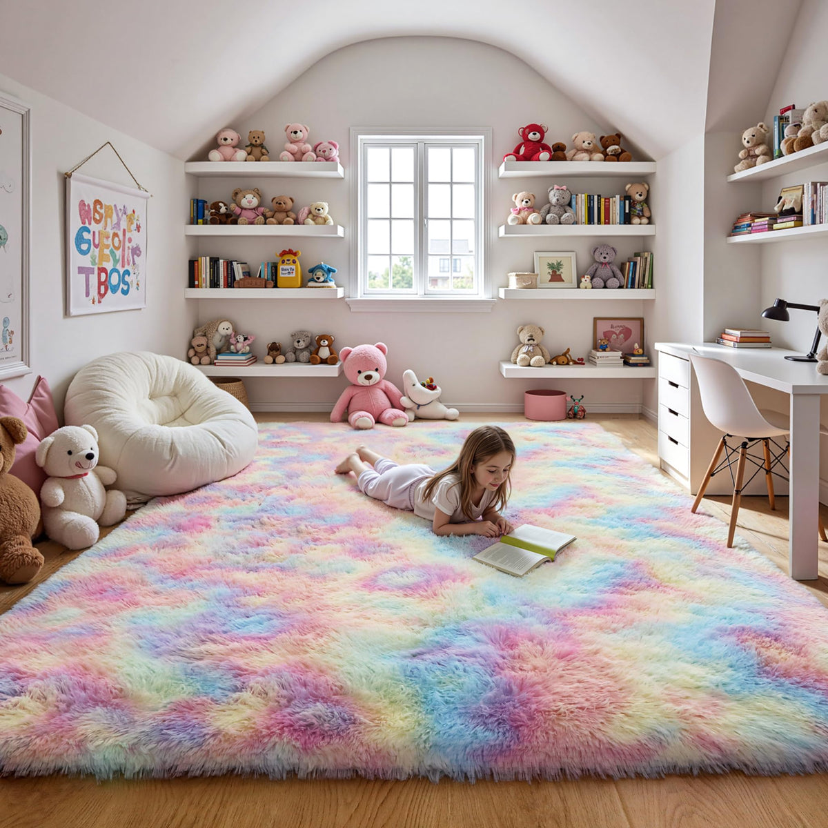 4x6 Light Grey Fluffy Shag Rug for Bedroom, Plush Washable Carpet
