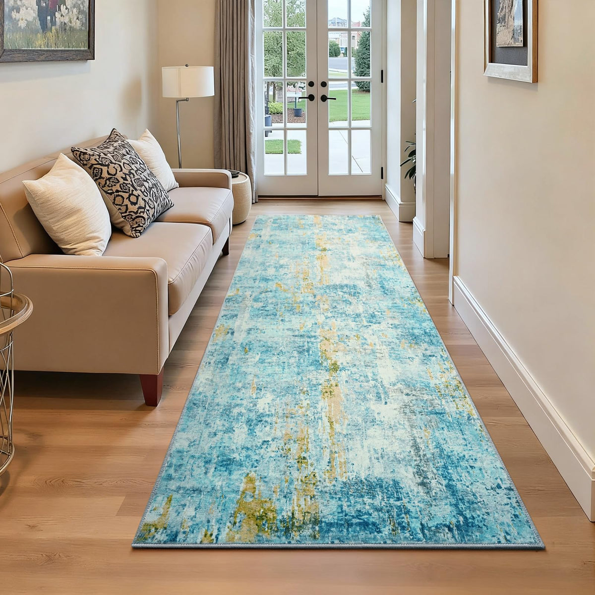 Living Room Rug 5x7 Gray Area Rug Machine Washable Boho Rug Non Slip Abstract Vintage Indoor Large Rugs for Bedroom, Classroom, College Dorm, Farmhouse, Dining Room, Kids Playroom