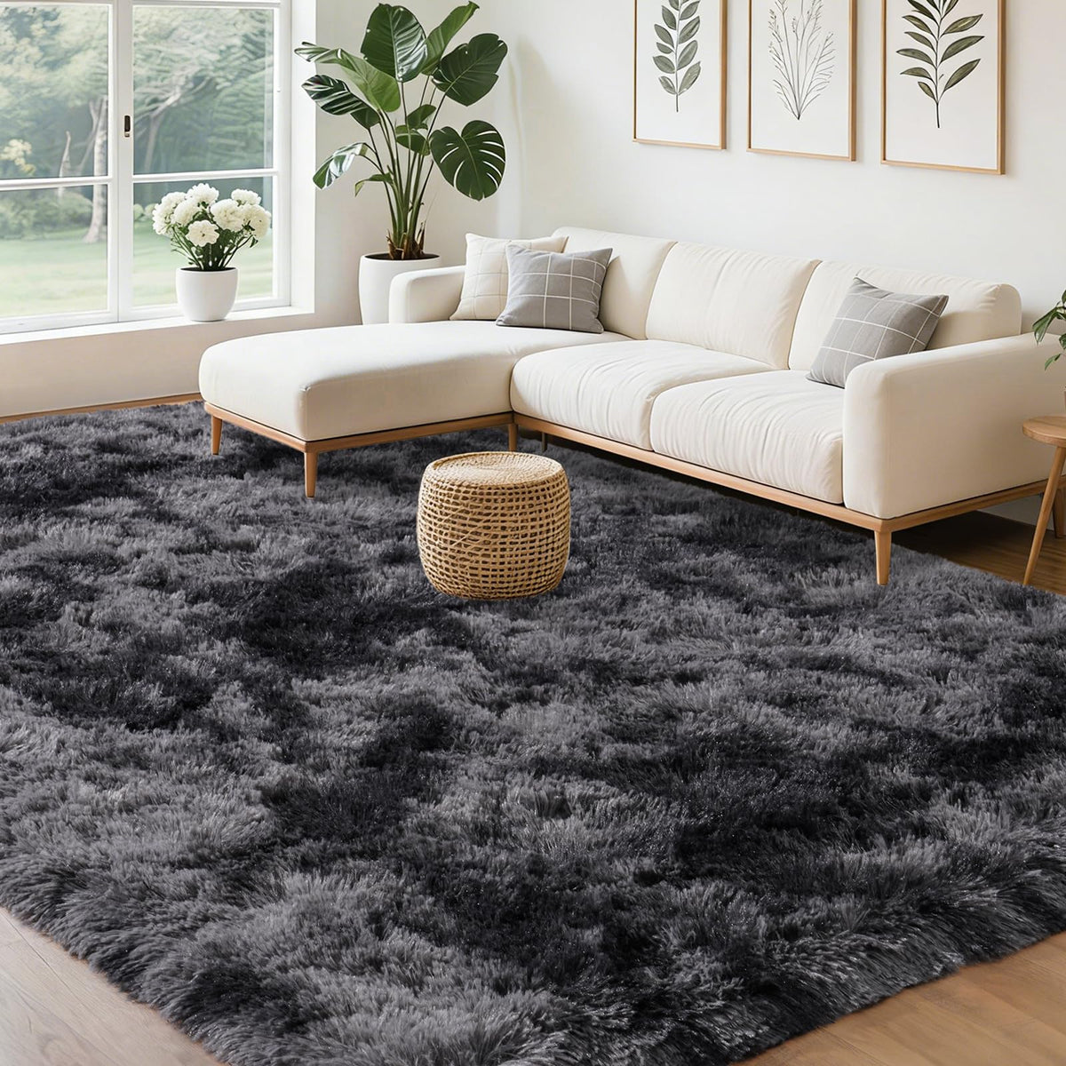 Large Cream White Rugs 5x7, Fluffy Shag Living Room Area Rugs