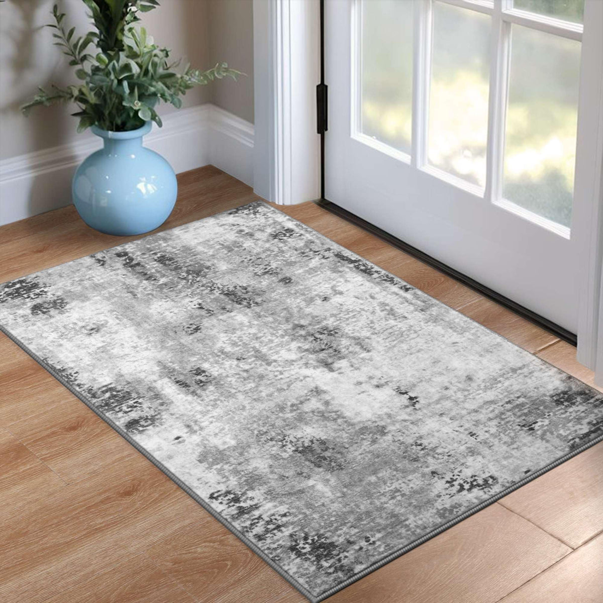 Living Room Rug 5x7 Gray Area Rug Machine Washable Boho Rug Non Slip Abstract Vintage Indoor Large Rugs for Bedroom, Classroom, College Dorm, Farmhouse, Dining Room, Kids Playroom
