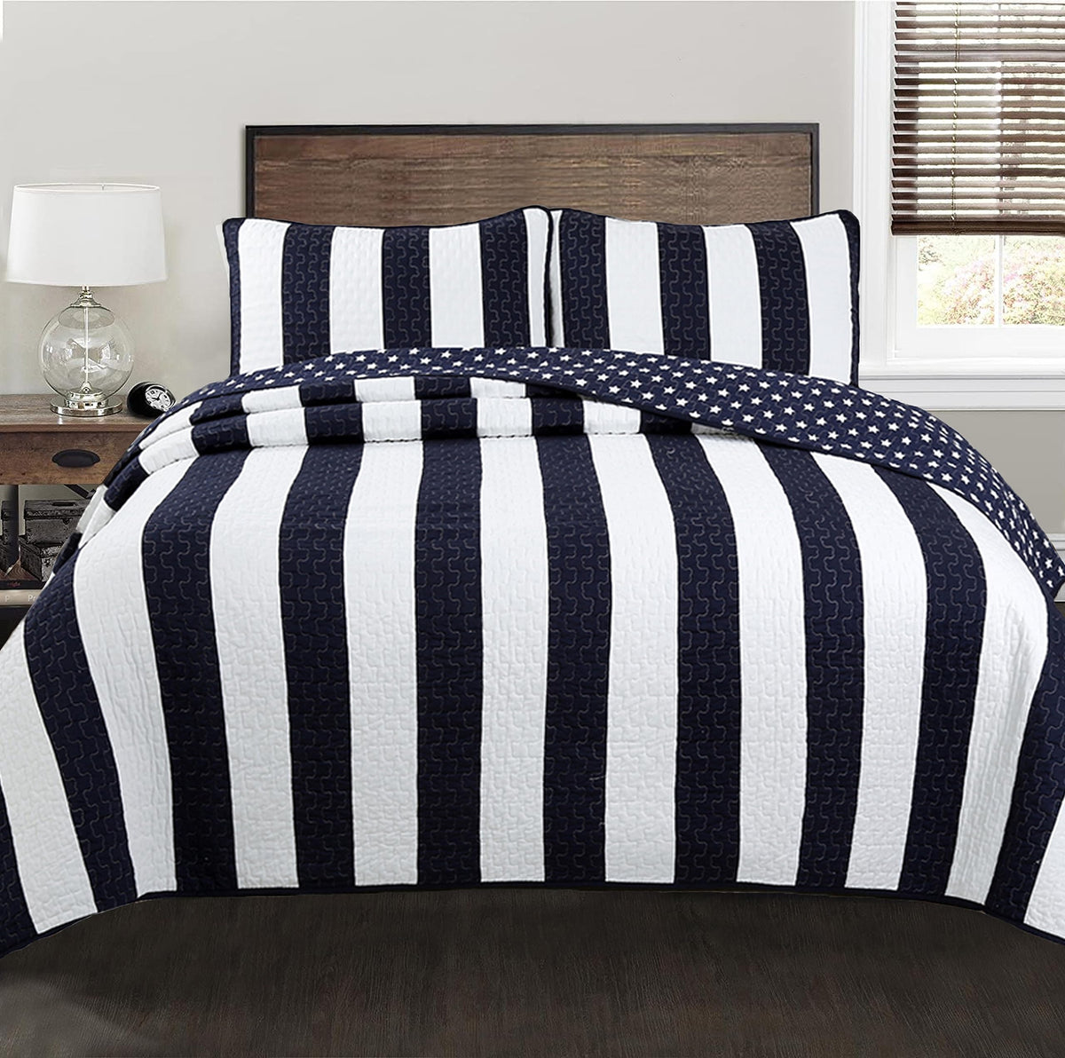 Cozy Line Home Fashions Benjamin Cute Dinosaur Plaid Navy Blue White Grey Bedding Quilt Set 100% Cotton Reversible Coverlet Bedspread Set for Kids Boy(Twin - 2 piece)