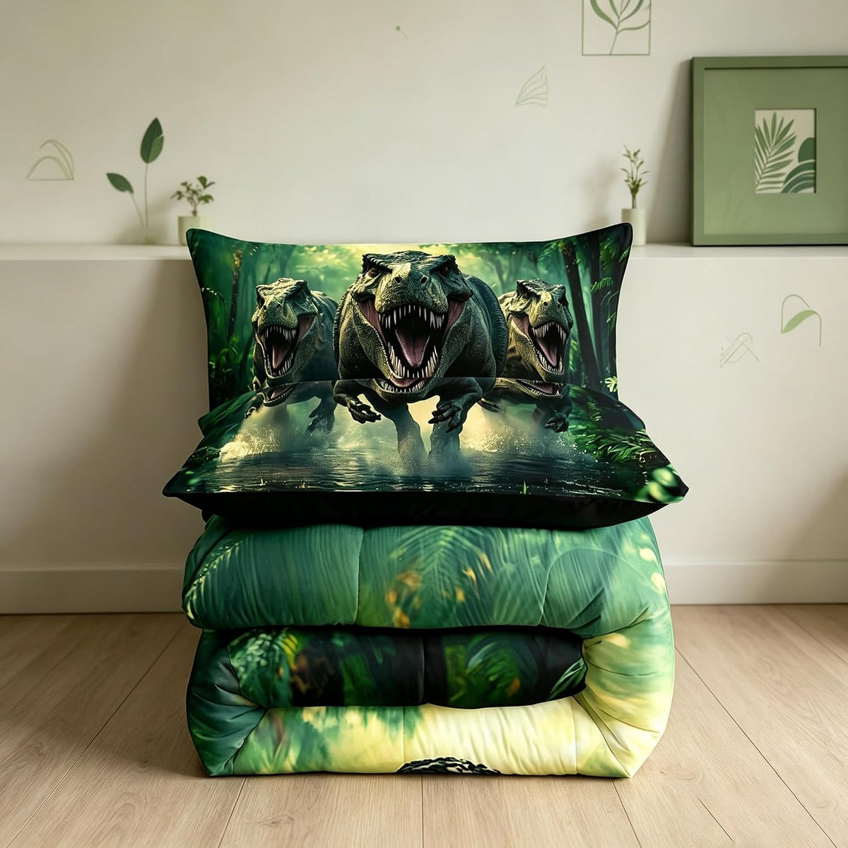 Feelyou Dino Dinosaur Comforter Set Twin Size Kids Boys Bedding