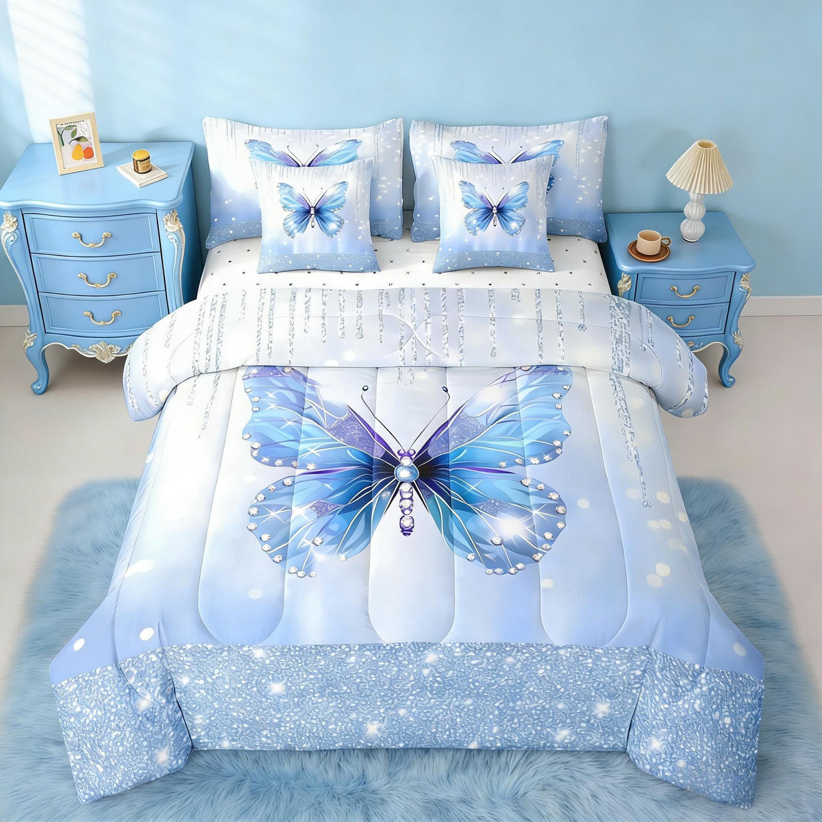 Feelyou Kids Pink Bowknot Bed in A Bag Twin Size, Personalized Initial A Comforter Set with Sheets Princess Glitter 7 Pieces Bedding Set Boys Girls Bow Alphabet Teens Bed Set Bedroom Decor 7Pcs