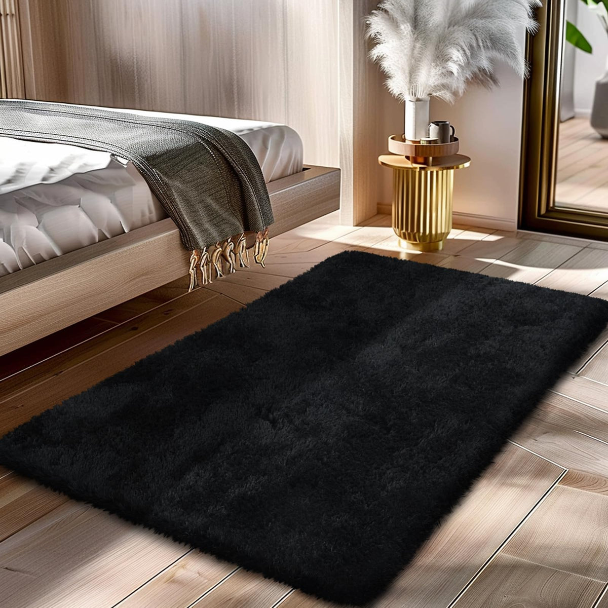 4x6 Beige Rug for Bedroom, Fluffy Shag Area Rug Small Rug Bedroom Carpet