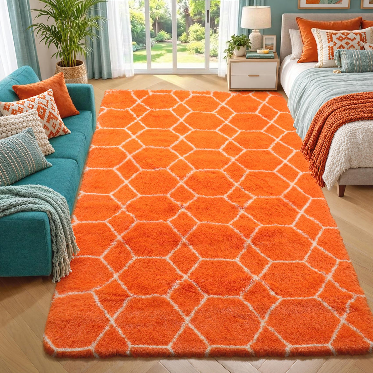 Area Rugs for Bedroom Living Room, 4x6 Fluffy Grey and Black Geometric Rug