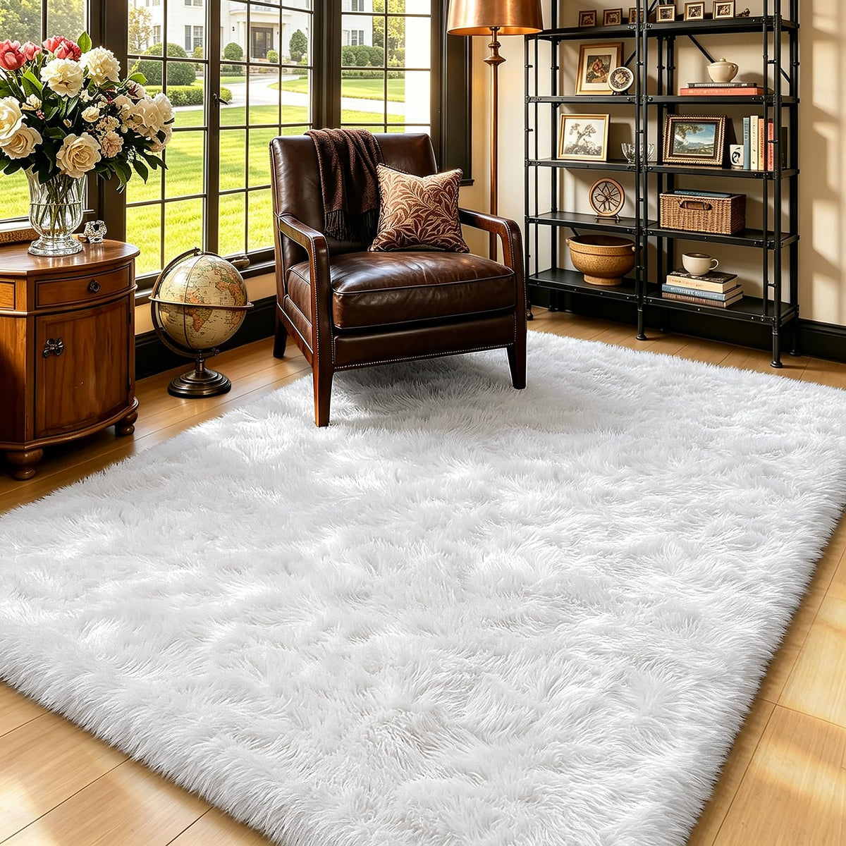 4x6 Beige Rug for Bedroom, Fluffy Shag Area Rug Small Rug Bedroom Carpet