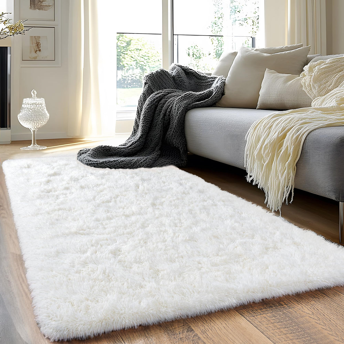Black Rug for Bedroom, Soft Shaggy Modern Shag 4x6 Area Rugs for Living Room, Upgrade Non-Slip Plush Fluffy Carpet for Kids Boys Girls Room Dorm Home Decor Aesthetic