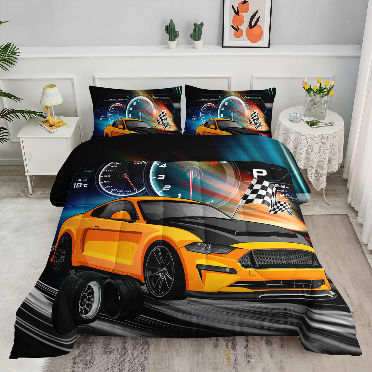 Axolotl Kid Comforter Set Twin Size,Racing Car Bedding Set for Boys Girls Teen Kids Children Racing Gifts,Race Cars Quilt Bed Set with 1 Comforter 2 Pillowcases,Red Grey