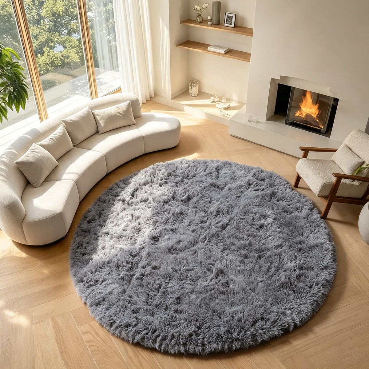 Area Rugs for Bedroom Living Room, 4x6 Fluffy Grey and Black Geometric Rug