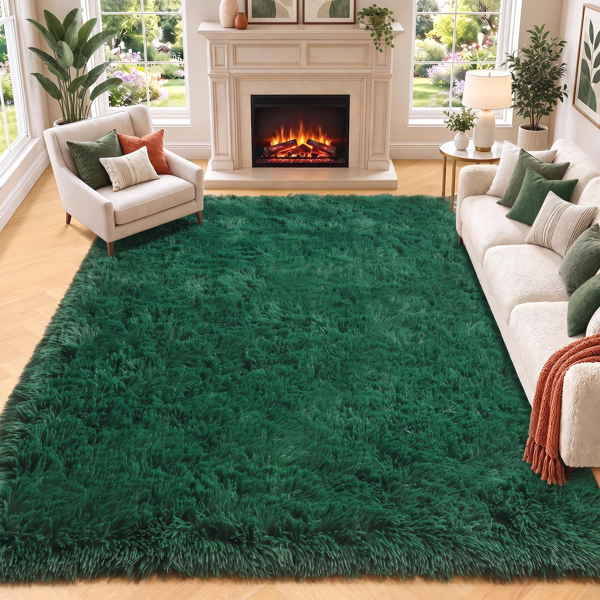 Area Rugs for Bedroom Living Room, 4x6 Fluffy Grey and Black Geometric Rug