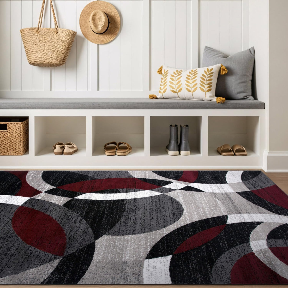 Rugshop Overlapping Circles Modern Geometric Area Rug Red 7'10" x 10'2"