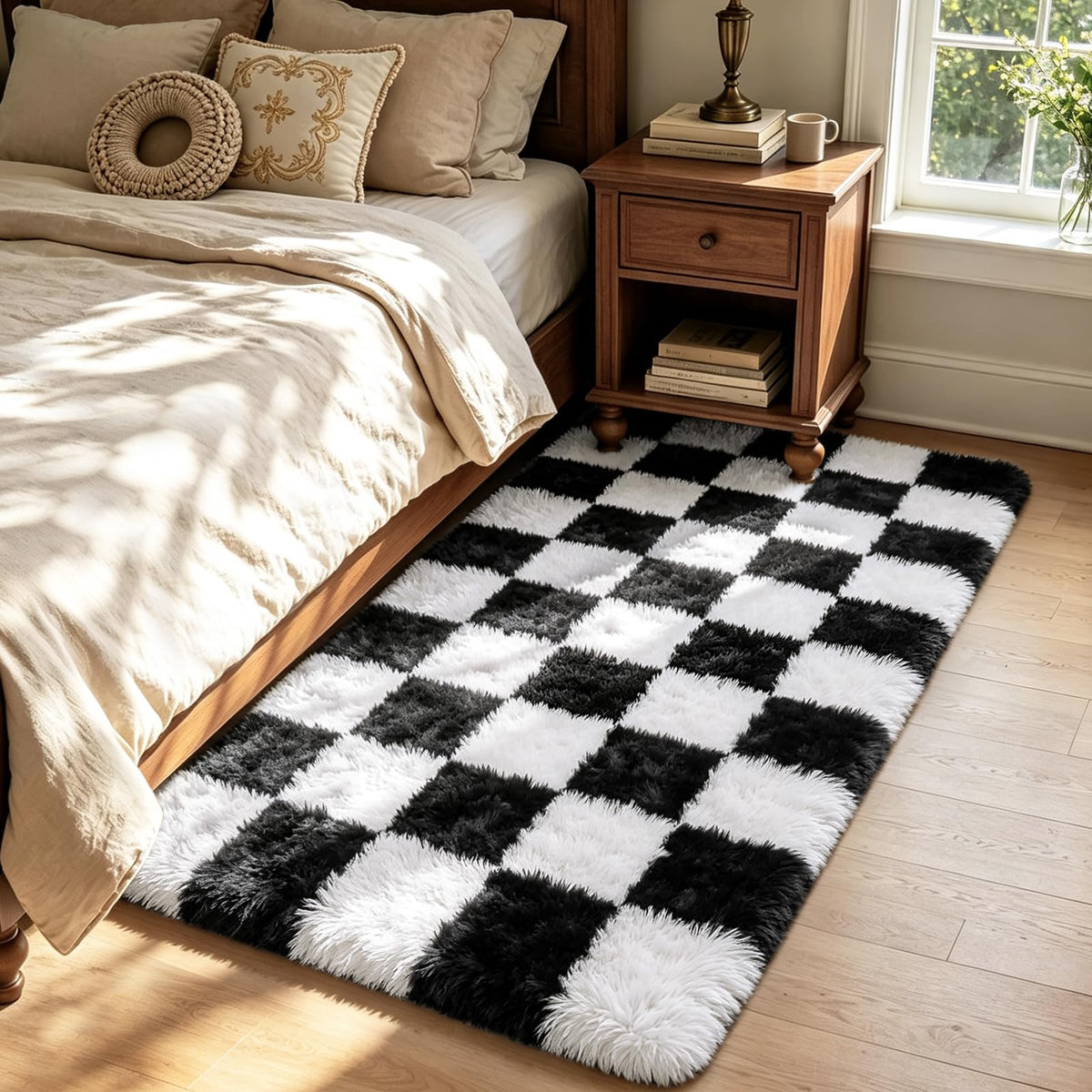 4x6 Beige Rug for Bedroom, Fluffy Shag Area Rug Small Rug Bedroom Carpet