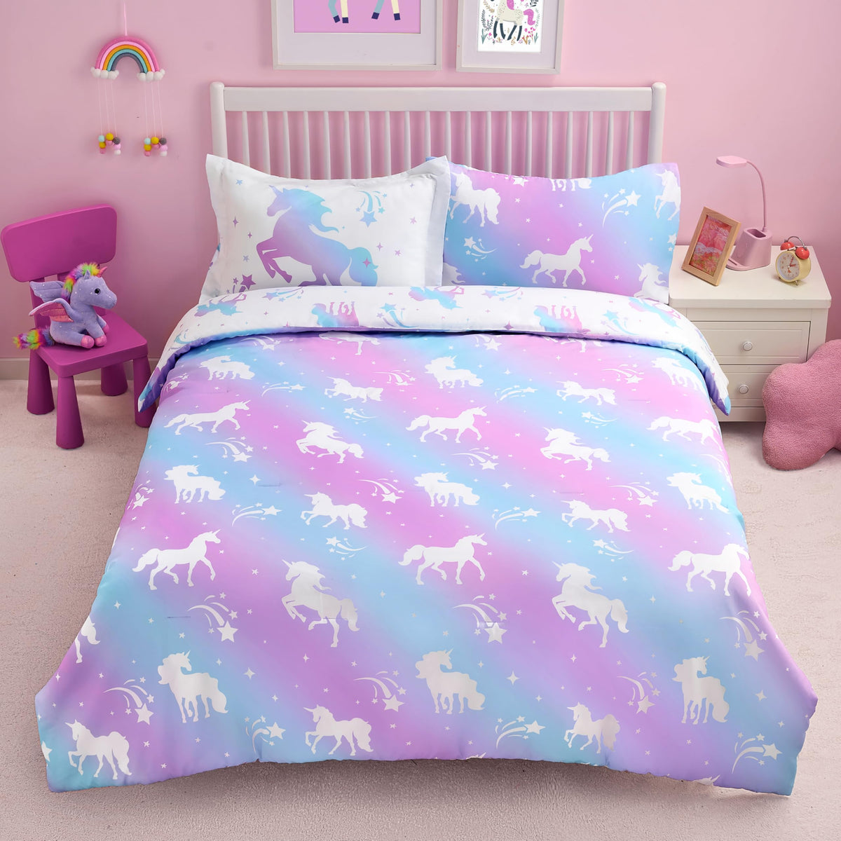Joiedomi Kids Comforter Set Bedding Set for Boys Girls Super Soft Microfiber Bed in a Bag with Comforter Sheets Pillowcase Sham, Dark Blue Dinosaur, Twin