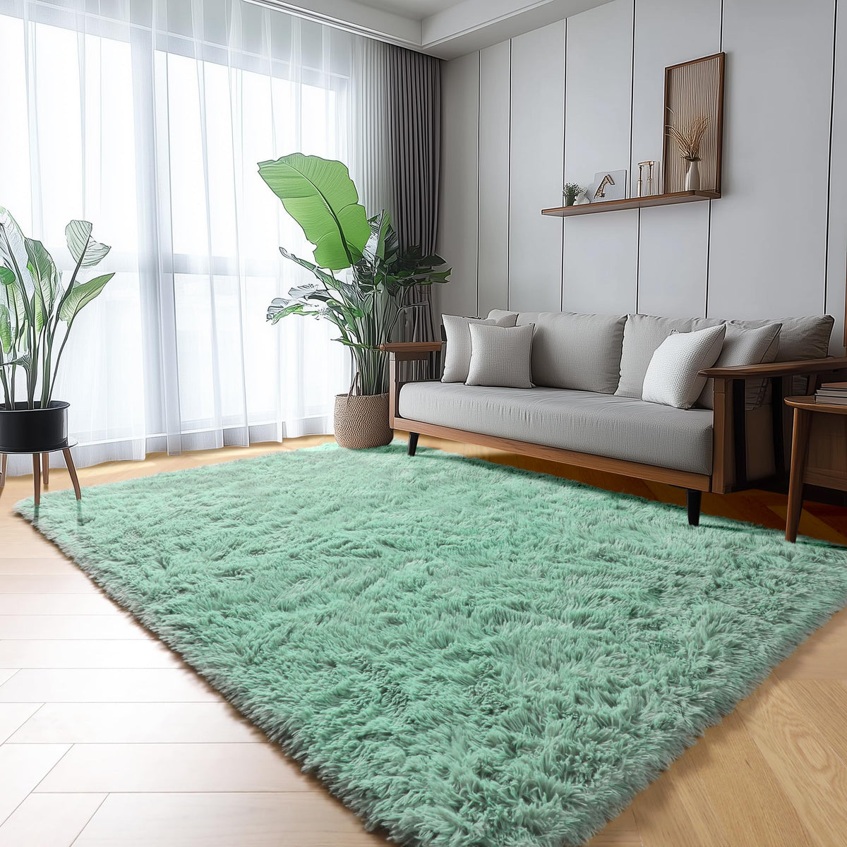 Area Rugs for Bedroom Living Room, 4x6 Fluffy Grey and Black Geometric Rug