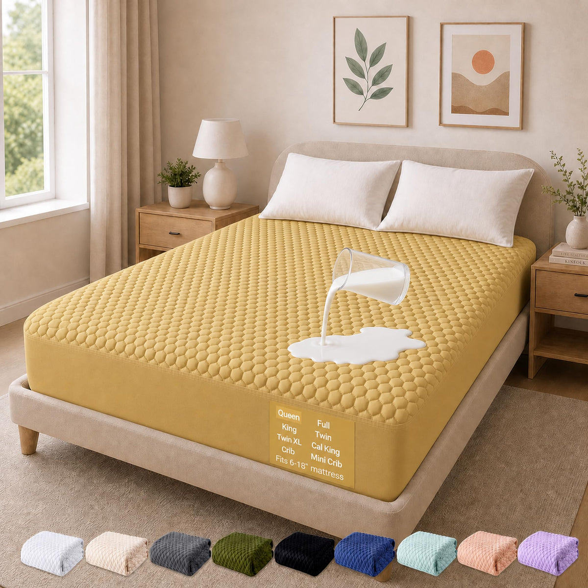 OhGeni Waterproof Mattress Protector,Twin Size Soft Bamboo Viscose Top Layer Pad,3D-Air Fabric Cooling Breathable Fitted Sheets, Washable Bed Cover for Kids Toddler Bedwetting Over 99 Count Hex Bumps