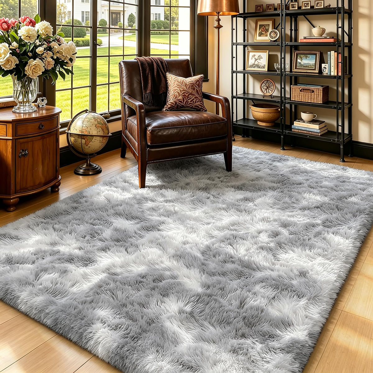 4x6 Beige Rug for Bedroom, Fluffy Shag Area Rug Small Rug Bedroom Carpet