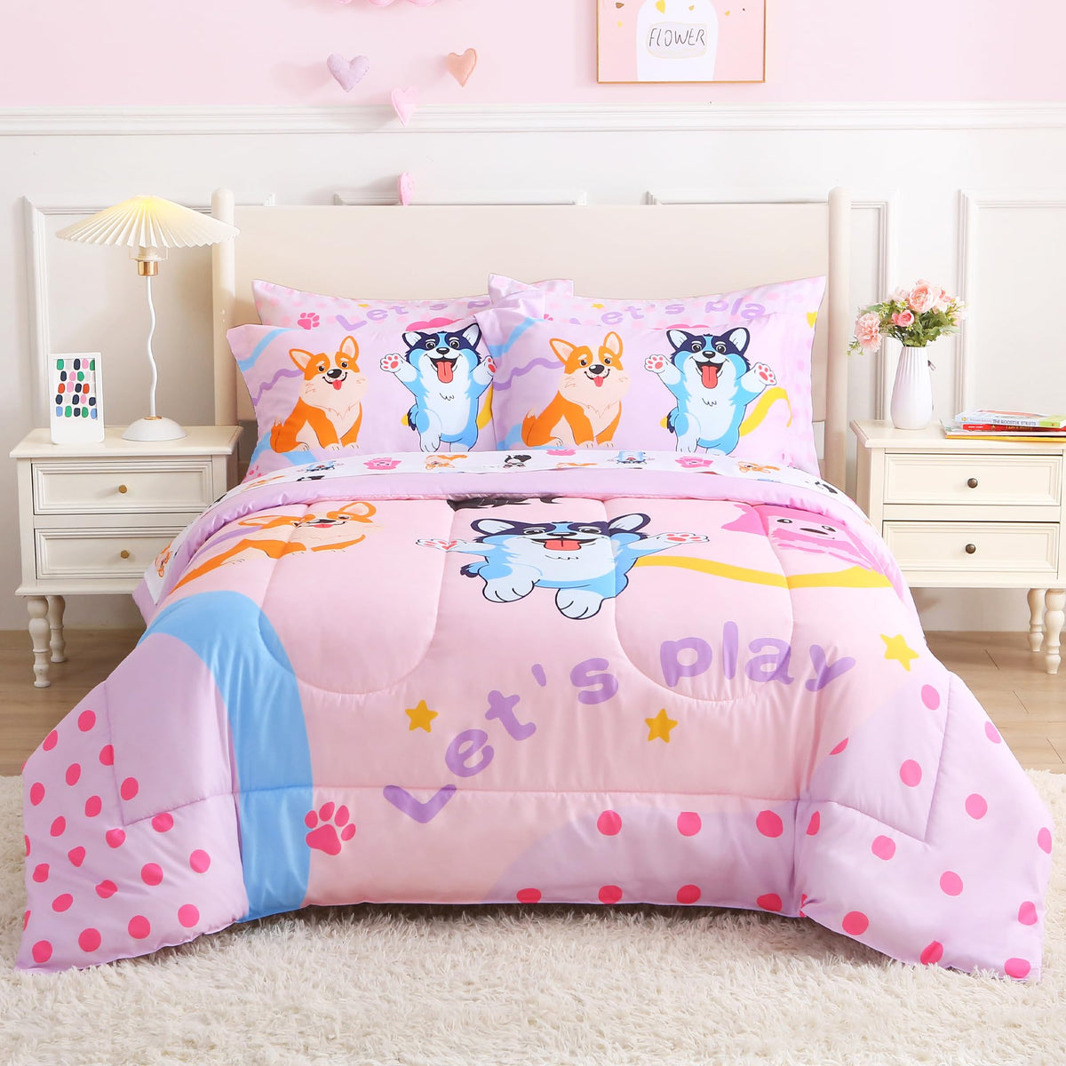 lasoftan Kids' Monster Truck Bedding Set, 7-Piece Soft Fluffy Bed-in-a-Bag with Comforter, Fitted Sheet, Flat Sheet, Pillowcase, Pillow Sham, Deep Pocket 15", All-Season, Monster Jam, Full