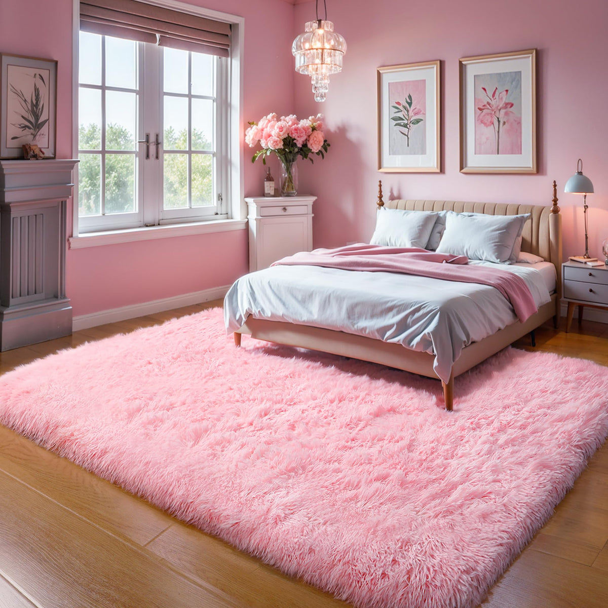 4x6 Light Grey Fluffy Shag Rug for Bedroom, Plush Washable Carpet