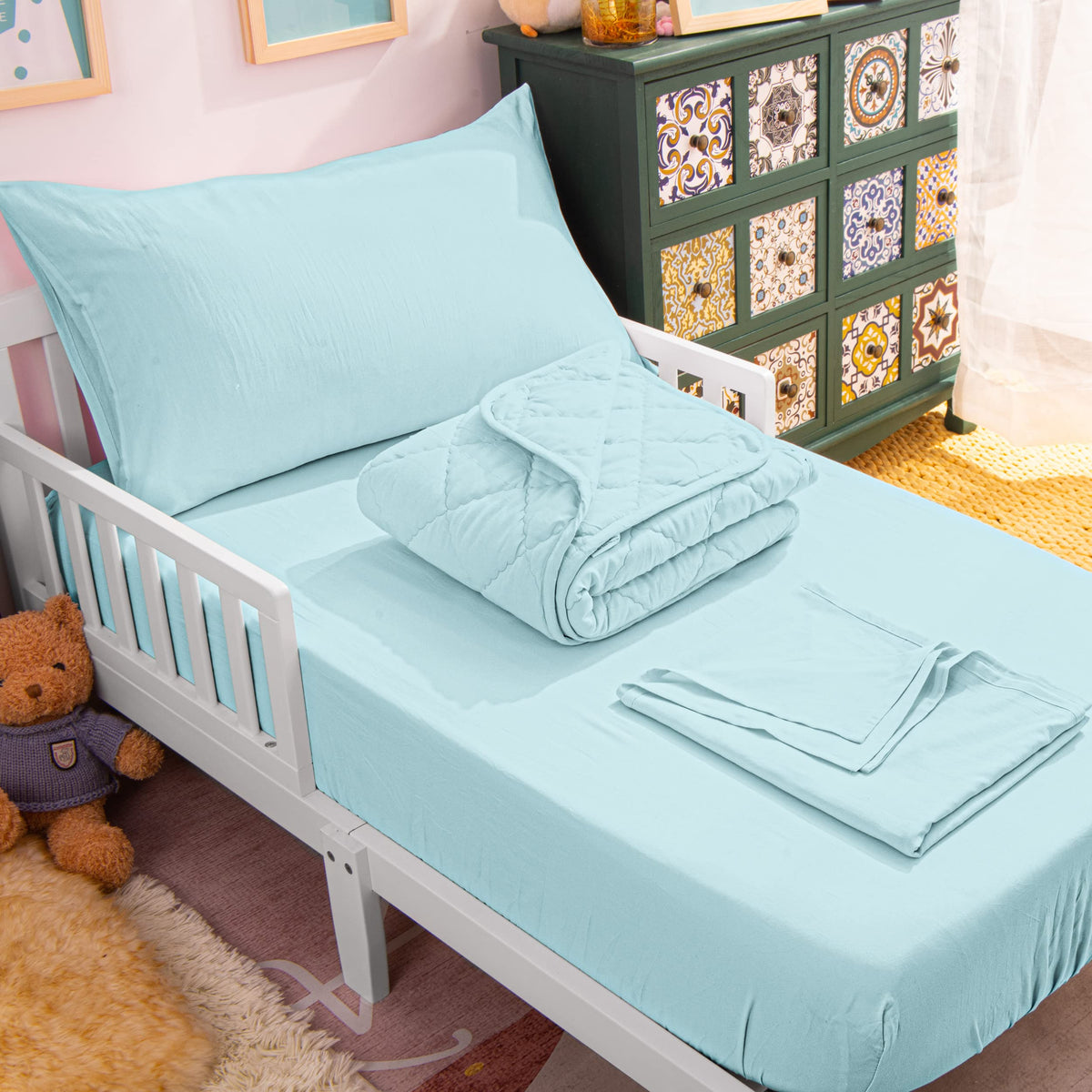 NTBAY Toddler Microfiber Bedding Set, 4 Piece, Pink